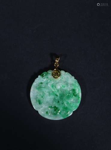 A jadeite carp and lotus circular pendant