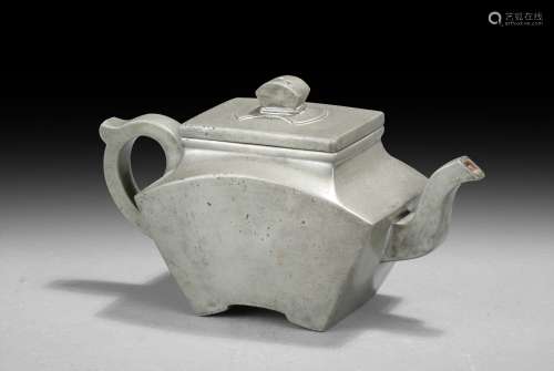 A Yixing Pewter Enclosed Zisha Teapot