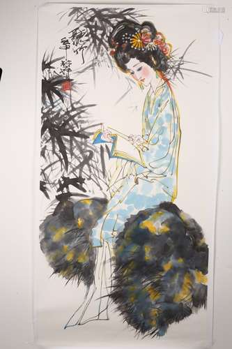 Lin Yong: color and ink on paper 'lady' painting