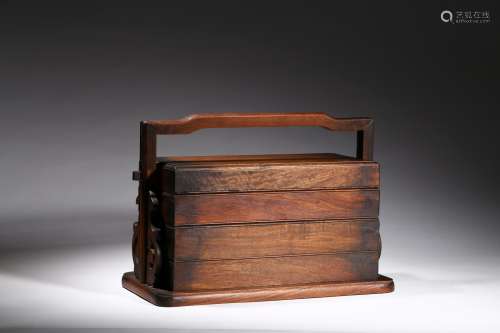A hardwood three-tier picnic box