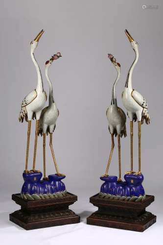 A pair of large cloisonne enamel standing crane groups