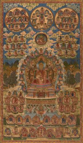 An embroidered 'emperor in buddha's ornaments' thangka