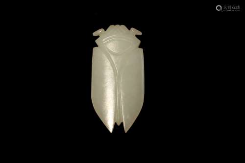 A Han-style white jade carved cicada