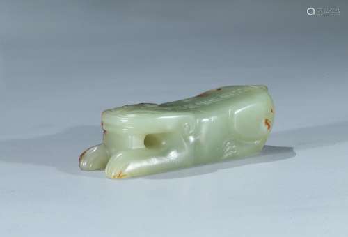 A celadon jade carving of recumbent tiger