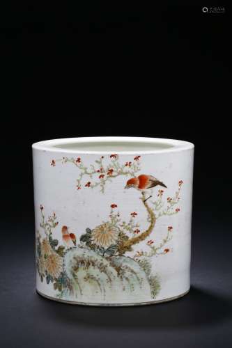 A Qianjiang 'flower and bird' brush pot