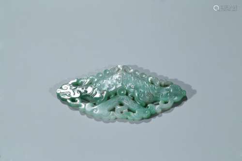 A jadeite carved 'qilin' rhombus shaped pendant