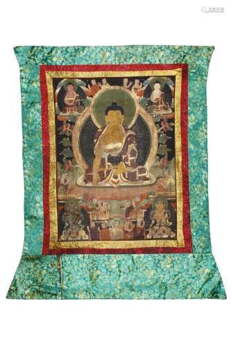 A Tibetan thangka depicting shakyamuni