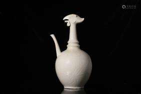 WHITE GLAZED WINE POT WITH PHOENIX HEAD