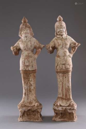 WHITE POTTERY WARRIER FIGURE (PAIR)
