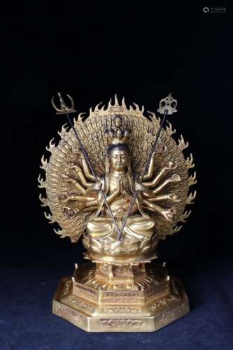 BRONZE AND GOLD GILT THOUSAND-HAND GUANYIN