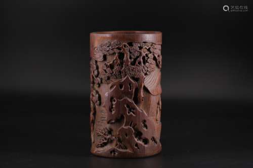 BAMBOO CARVED PEN POT