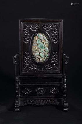 JADE INLAID WOOD TABLE PLAQUE