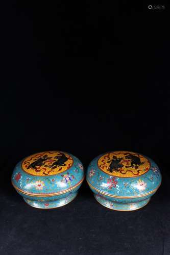 CLOISONNE LIONS BOX WITH COVER (PAIR)