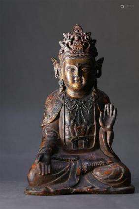 WOOD SEATED BUDDHA FIGURE