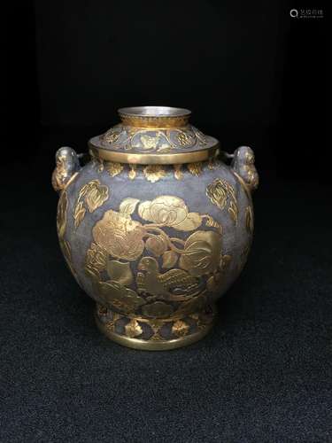 SILVER GOLD GILT LOOP-HANDLED JAR