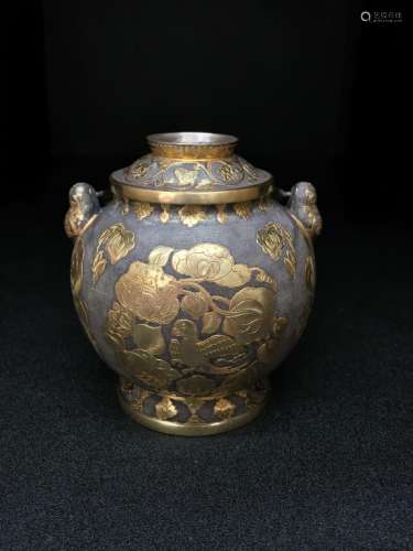 SILVER GOLD GILT LOOP-HANDLED JAR