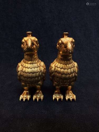 BRONZE GOLD GILT BIRDS (PAIR)