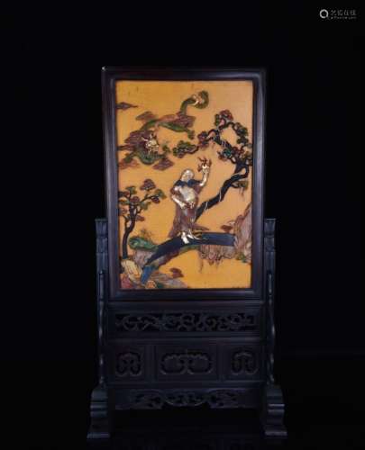 JADE INLAID XIANGLONG LUOHAN TABLE PLAQUE