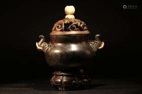 ROSEWOOD ELEPHANT PATTEN BINAURAL CENSER