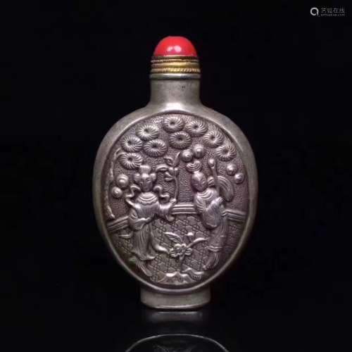 SILVER CHARACTER SNUFF BOTTLE