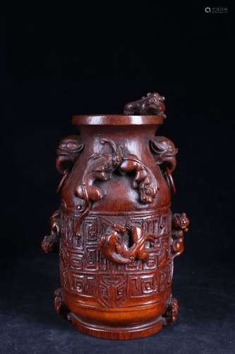 BAMBOO CARVED NINE DRAGONS CUP