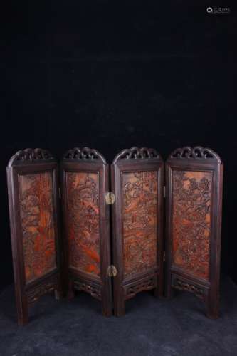 BAMBOO CARVED FOLDING SCREEN (FOUR)