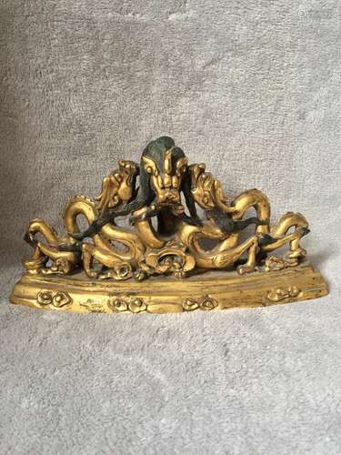 BRONZE GOLD GILT THREE DRAGONS PEN RACK