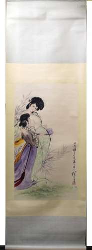 LIU JIYOU LADY PORTRAIT FINE HANGING SCROLL