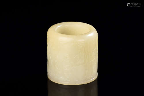 JADE CARVED 'PEOPLE' THUMB RING