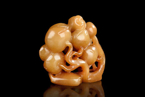 JADE CARVED 'MONKEY AND PEACHES' FIGURE