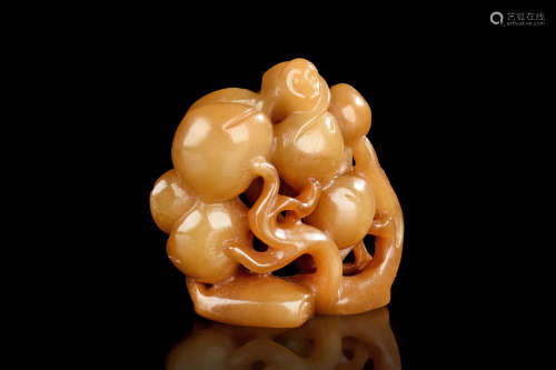 JADE CARVED 'MONKEY AND PEACHES' FIGURE