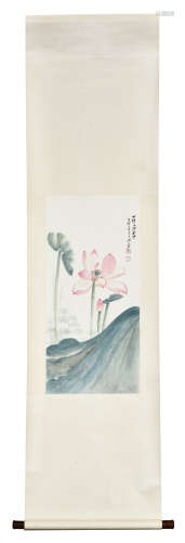 ZHANG DAQIAN: INK AND COLOR ON PAPER PAINTING 'LOTUS FLOWERS'