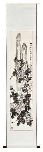SHEN YUANSEN: INK ON PAPER PAINTING 'CHRYSANTHEMUM FLOWERS'