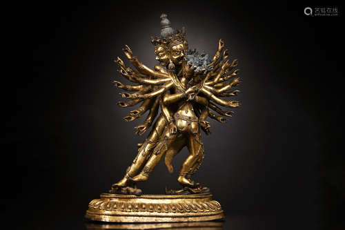 TIBETAN GILT BRONZE KALACHAKRA VAJRA STATUE