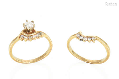 TWO 14K YG MATCHING DIAMOND RINGS