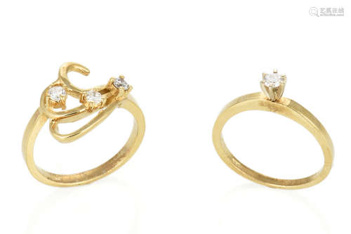 TWO 14K YG MATCHING DIAMOND RINGS