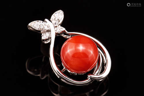 RED CORAL AND DIAMOND PENDANT
