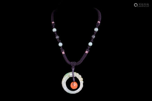 JADE AND CORAL PENDANT NECKLACE