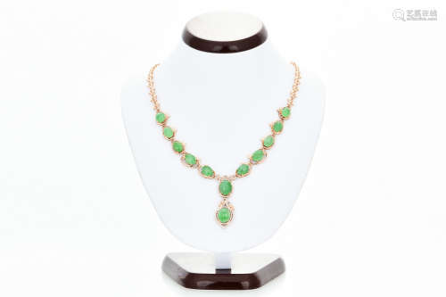 18K ROSE GOLD JADEITE AND DIAMOND NECKLACE WITH GIA CERTIFICATE