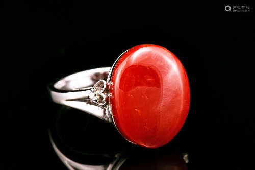 RED CORAL AND DIAMOND RING