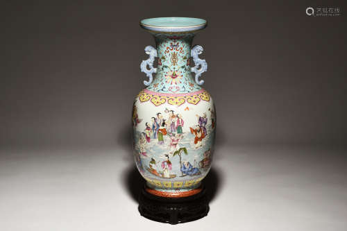 FAMILLE ROSE 'CELESTIALS' VASE WITH STAND