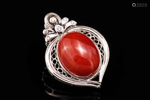 RED CORAL AND DIAMOND PENDANT WITH GIA CERTIFICATE
