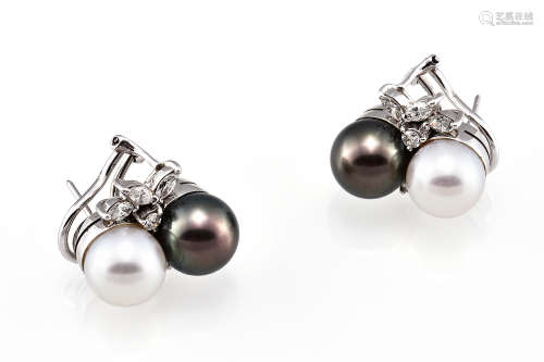 PAIR OF CULTURED PEARL DIAMOND EARRINGS