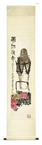 QI BAISHI: INK AND COLOR ON PAPER PAINTING 'FLOWERS AND WINE'