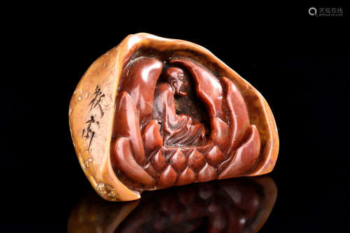 SHOUSHAN SOAPSTONE CARVED 'ARHAT' SEAL STAMP