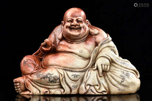 SHOUSHAN SOAPSTONE CARVED MAITREYA BUDDHA FIGURE