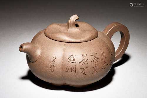 A MELON FORM ZISHA STONEWARE TEAPOT