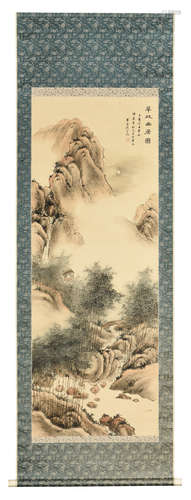 SHEN ZONGJING: INK AND COLOR ON SILK PAINTING 'MOUNTAIN SCENERY'