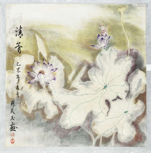 SU MEIYU: INK AND COLOR ON PAPER PAINTING 'LOTUS FLOWERS'