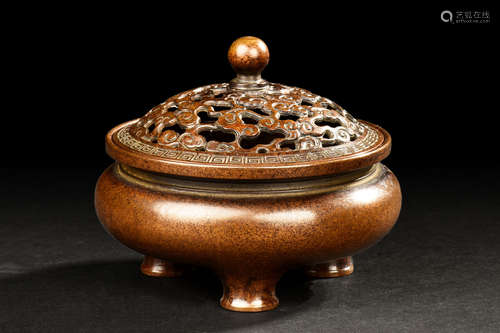 BRONZE CAST TRIPOD CENSER WITH LID